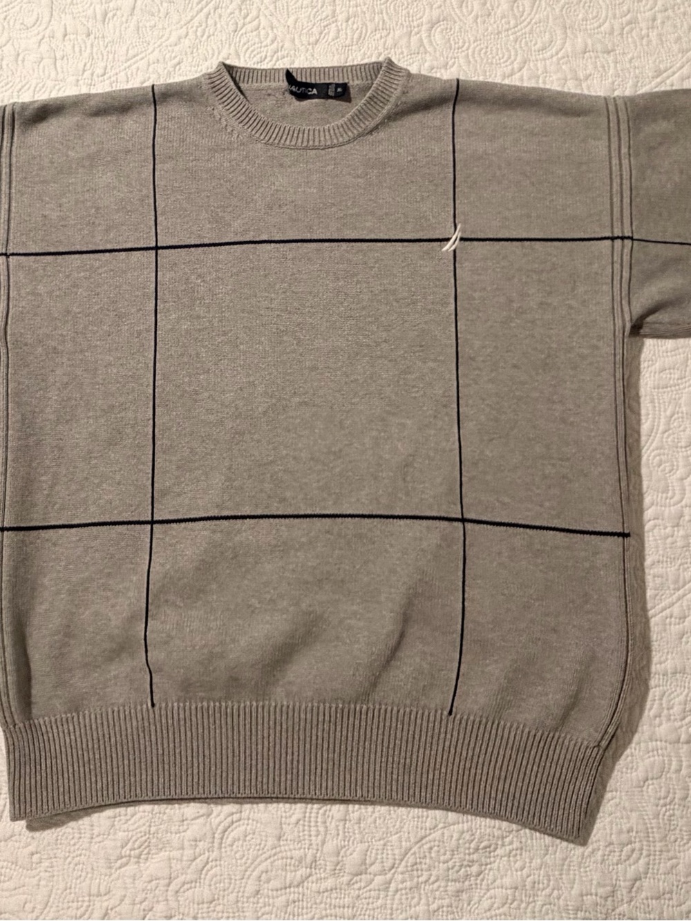 Nautica Men's Gray Crewneck Windowpane Sweater